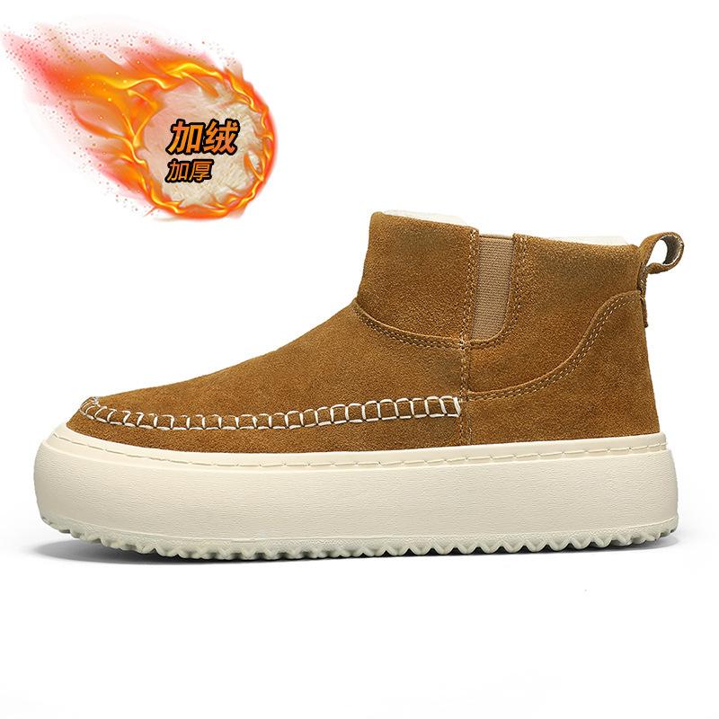 Зимние ботинки мужские флисовые теплые ленивые утолщенные хлопковые ботинки на толстой подошве нескользящие короткие ботинки