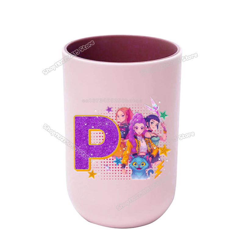 KPop Demon Hunters Letter A-Z Kids Toothbrush Cup Rumi Mira Zoey Girl Washing Mouth Mugs Water Cup Bathroom Toothbrush Holder