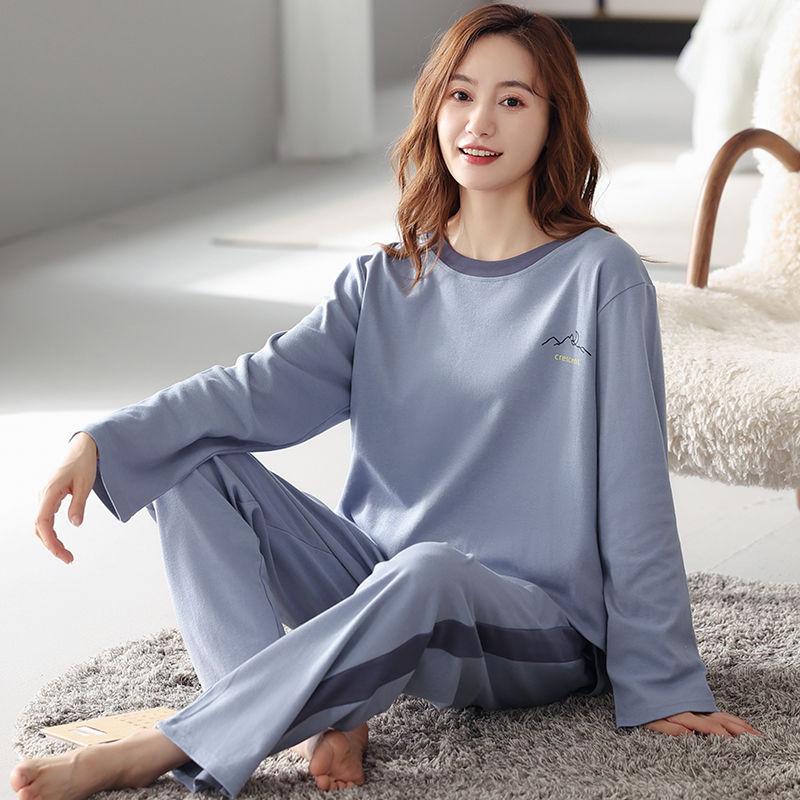 Women Long Sleeve Pajamas Suits Sprinf Autumn Sports Suit Sleepwear Casual Loose Winter Home Wear Plus Size M-4XL Pullover O Neck Cotton