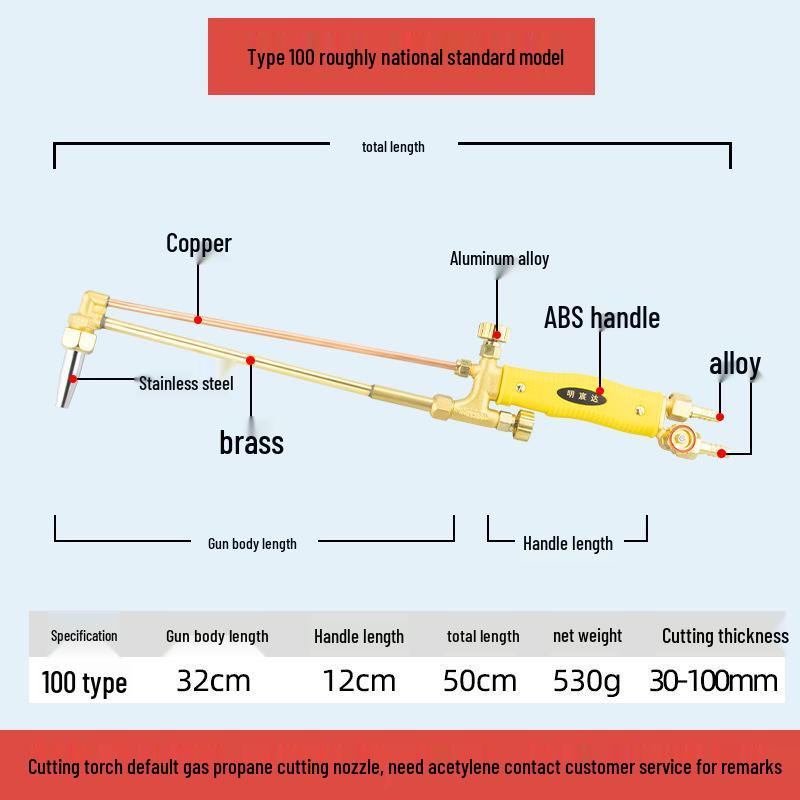 All-Copper Stainless Steel Extended & Thickened Oxygen Acetylene Cutting/Welding Torch Injector, Model G01-30/100/300.