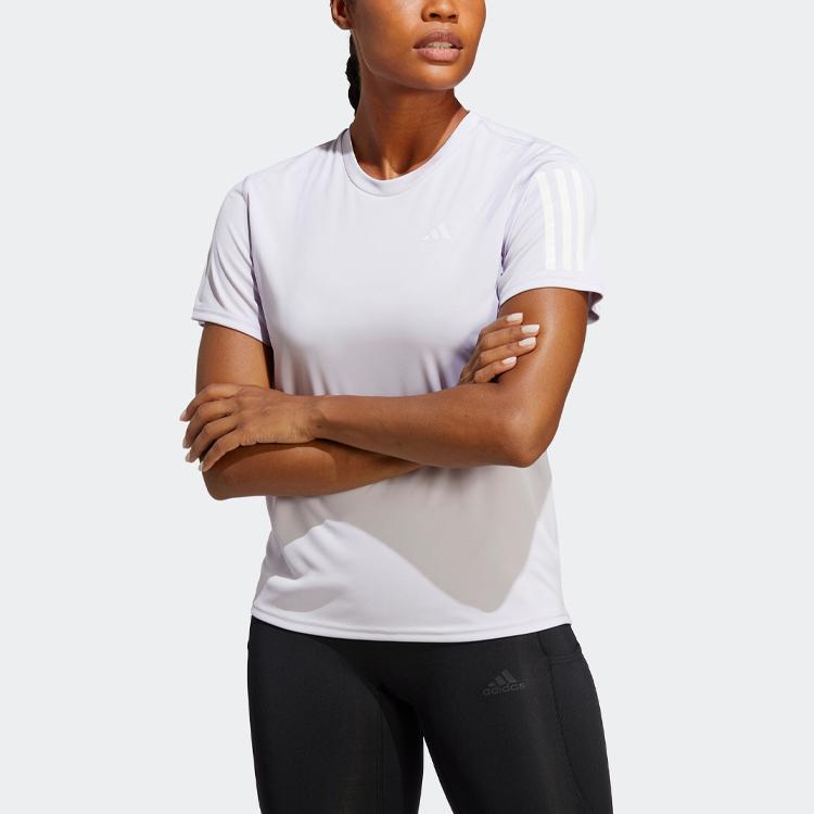 adidas Футболка с коротким рукавом и принтом логотипа Own The Run в полоску, женские топы, светло-фиолетовый цвет IC5192