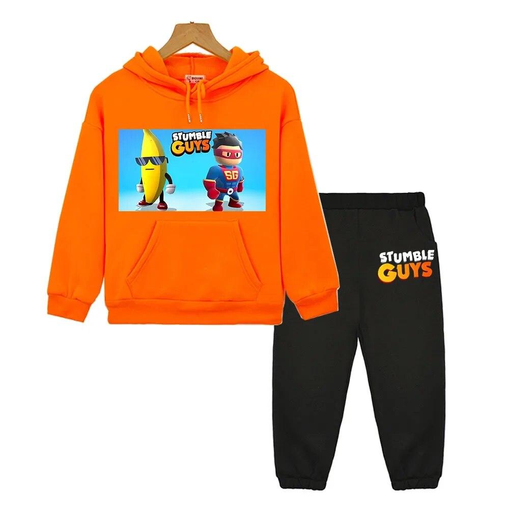 Stumble Guys Hooded Sets Casual Sweatshirt Boy Girl Anime Hoodie Y2k Clothes Autumn Pullover Fleece Jacket Kids Boutique Clothes