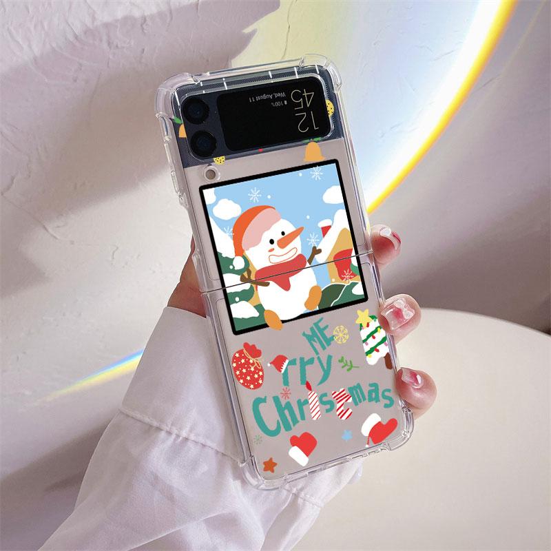 Рождественские Новогодние Подарки Лось Снег Чехол для Samsung Galaxy Z Flip 4 Z Flip 3 5G ZFlip4 ZFlip3 Flip4 Flip3 Прозрачный ТПУ Чехол