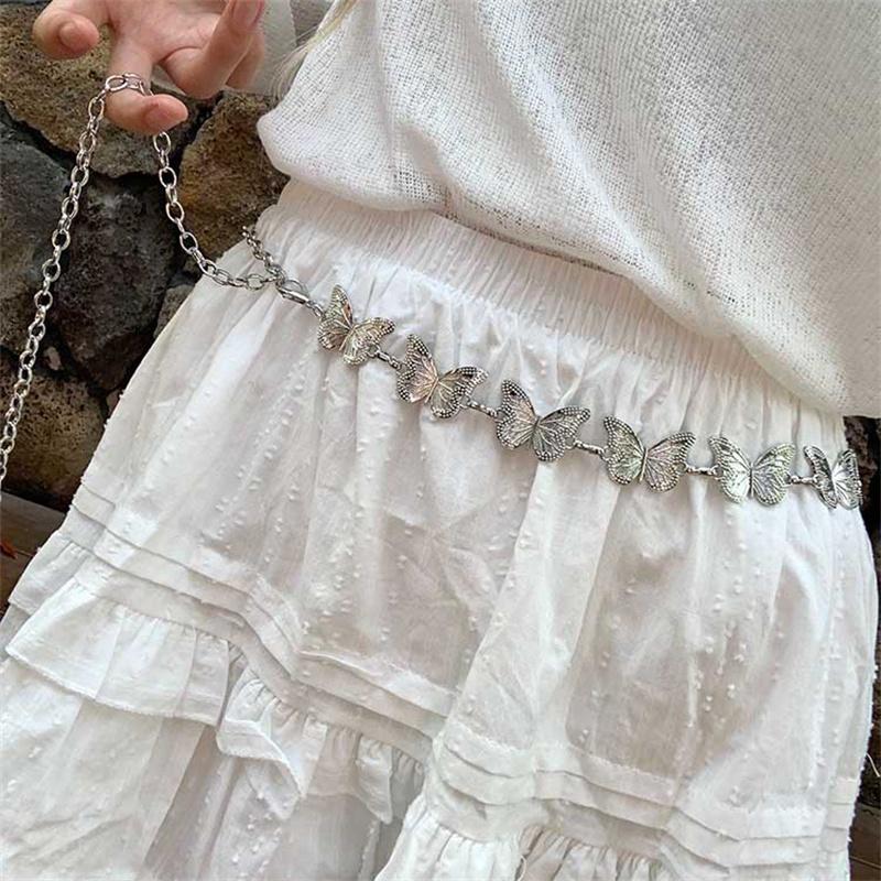 Y2K Butterfly Tassel Metal Waist Chain Single Layer Body Chain Women'S Party Jewelry Gift