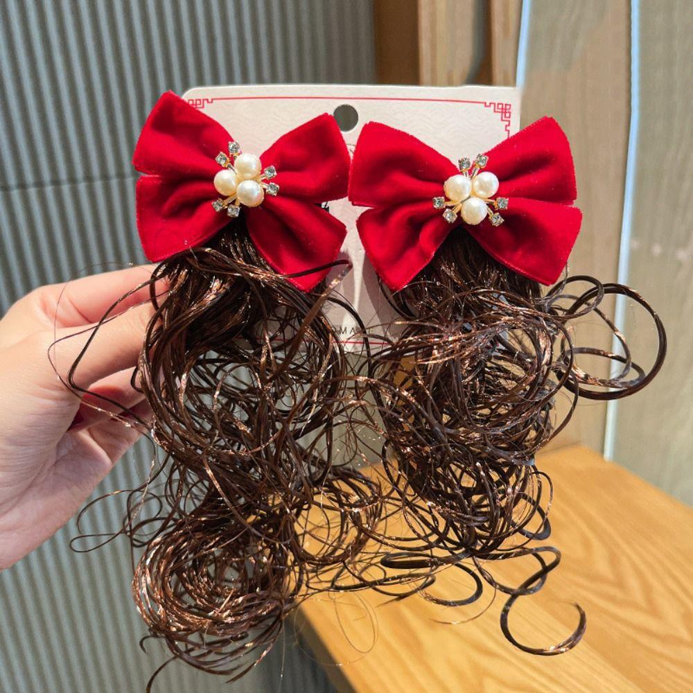 2 шт. Костюм Тан для детей, парик с бантом, детский головной убор, красная заколка-бант, праздничный новогодний