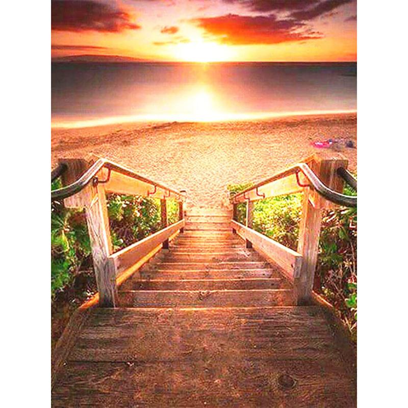 Full Round 5D DIY Diamond Painting Sunset Landscape Sea View Cross Stitch Kits Mosaic Rhinestone Embroidery Home Decor