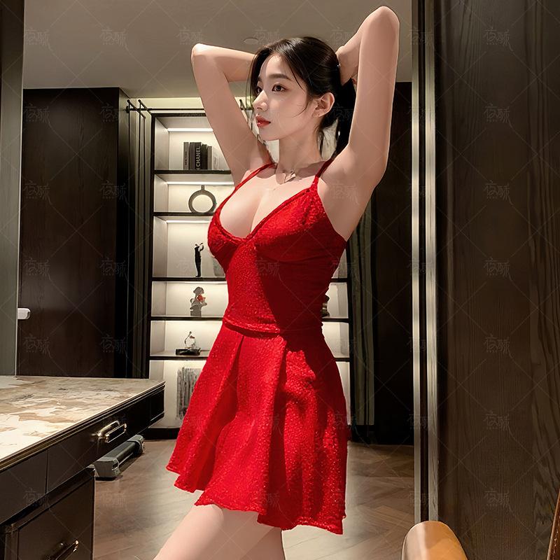 Sexy underwear shiny hot temptation nightclub suspender nightdress passion suit qqny