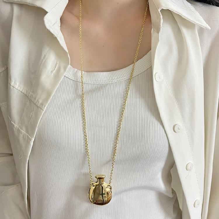 Многофункциональное ожерелье на длинной цепочке, металлическая подвеска в виде вазы, металлическая текстура, подходит для повседневной носки и вечеринок