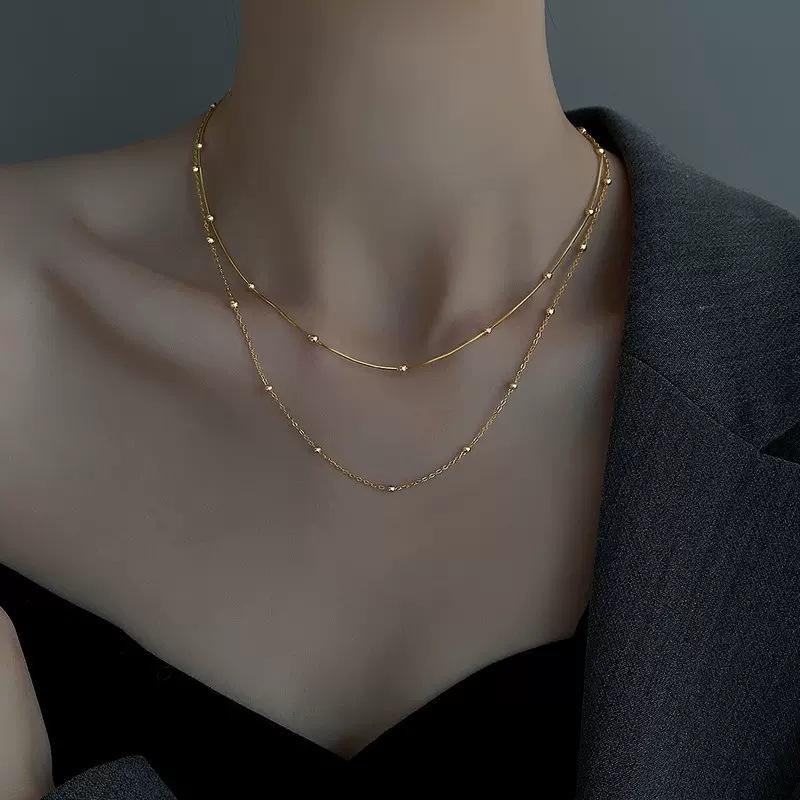 Серебряная цепочка S925 с круглыми бусинами, змеиная кость, женская, для интернет-знаменитостей, чокер на шею, простая, многослойная, на ключицу