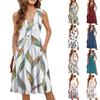 Women's Casual Fashion Sexy V-neck Button Decoration Sleeveless Beach Printed Boutonniere Dress