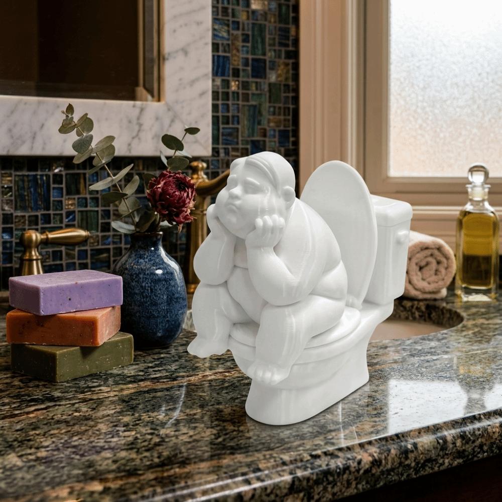 Cute Bathroom Thinker Statue Funny Desktop Small Ornament Toilet Thinker Figurine Bathroom Decor