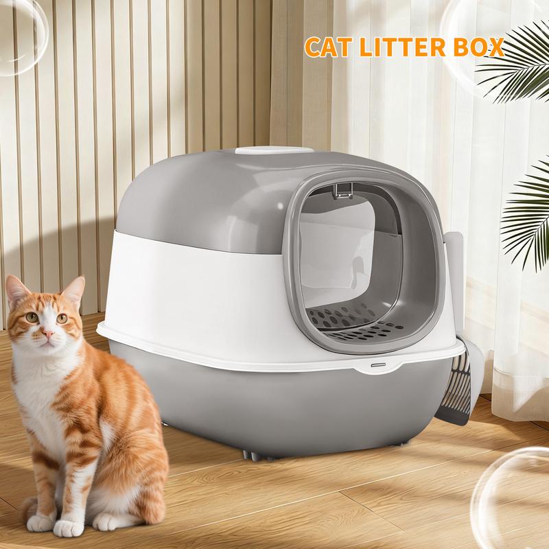 Switchable Open/Semi-Enclosed Cat Litter Box, Extra Large Jumbo Size for Multi-Cat Households, Splash-Proof and Anti-Tracking, Dual-Mode Over-the-Top