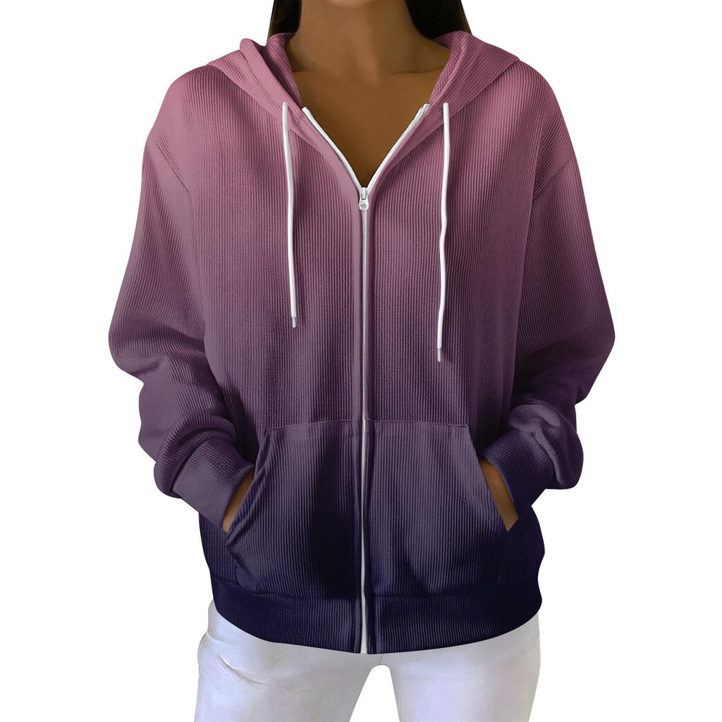 Women's Casual Fashion Long-Sleeved Zip-Up Christmas Print Knitted Hoodie