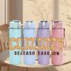 1PC Cozy Season Letter Design 750ml Color Plastic Sports Water Bottle Leakproof Flip Straw Lid Suitable for Sports Office Home Use