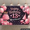 2D Plane Black Powder Double-layer Cake 13th Birthday Party Background Cloth Sparkling Pink Numbers 13
