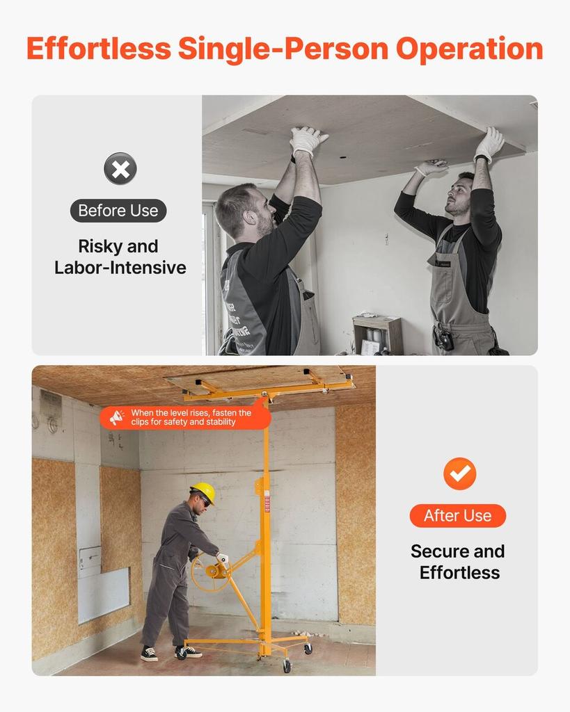 4877 mm Drywall Lift, Heavy-Duty 68 kg Sheetrock Hoist with Adjustable Telescoping Arm, Lockable Wheels, Drywall Lifter Panel Jack Hoist Tools Ideal