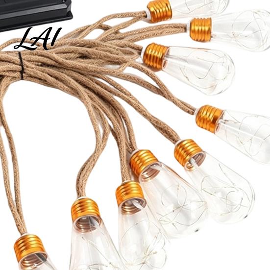 Decorative Pergola String Bulbs Solar Outdoor Rope Hanging Hemp Lights Vintage Lights with Shatterproof Bulbs