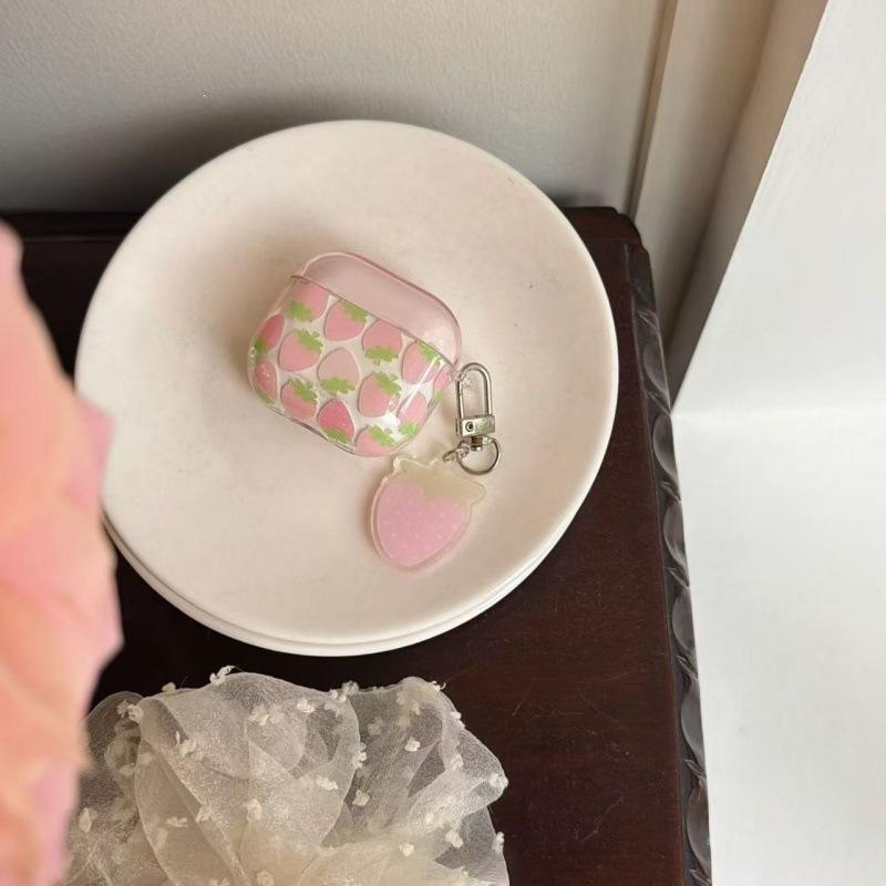 Semi-transparent pink strawberry AirpodsPro1 earphone case for Apple 1/1/1/1st generation wireless Bluetooth case