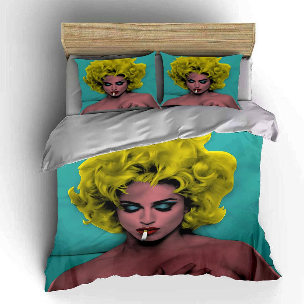 Pop Art Woman with Yellow Hair Bedding Duvet Cover Set Duvet Cover Pillowcases (1*Duvet Cover 2*Pillowcases, without duvet insert)