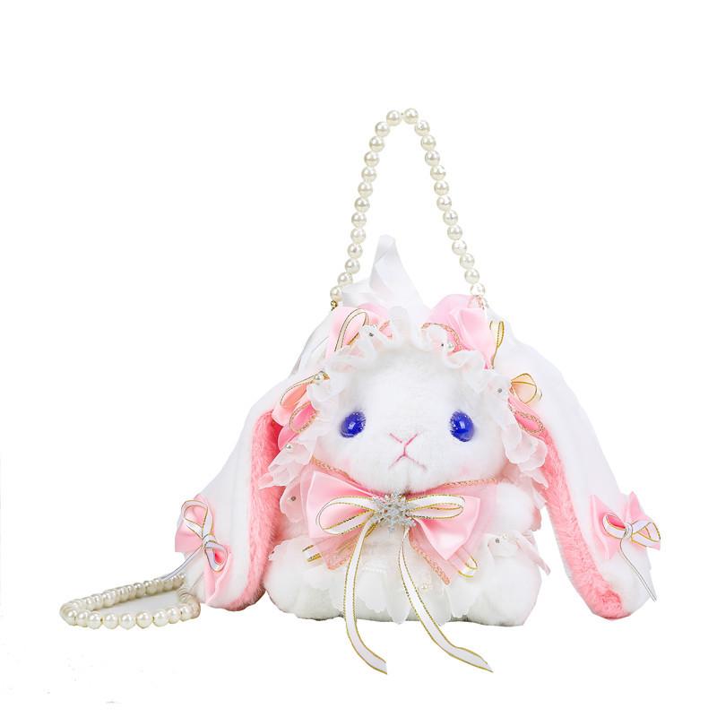 Lolita Loli Girl Plush Doll Rabbit Bag Student Messenger Bag Pearl Chain Bag
