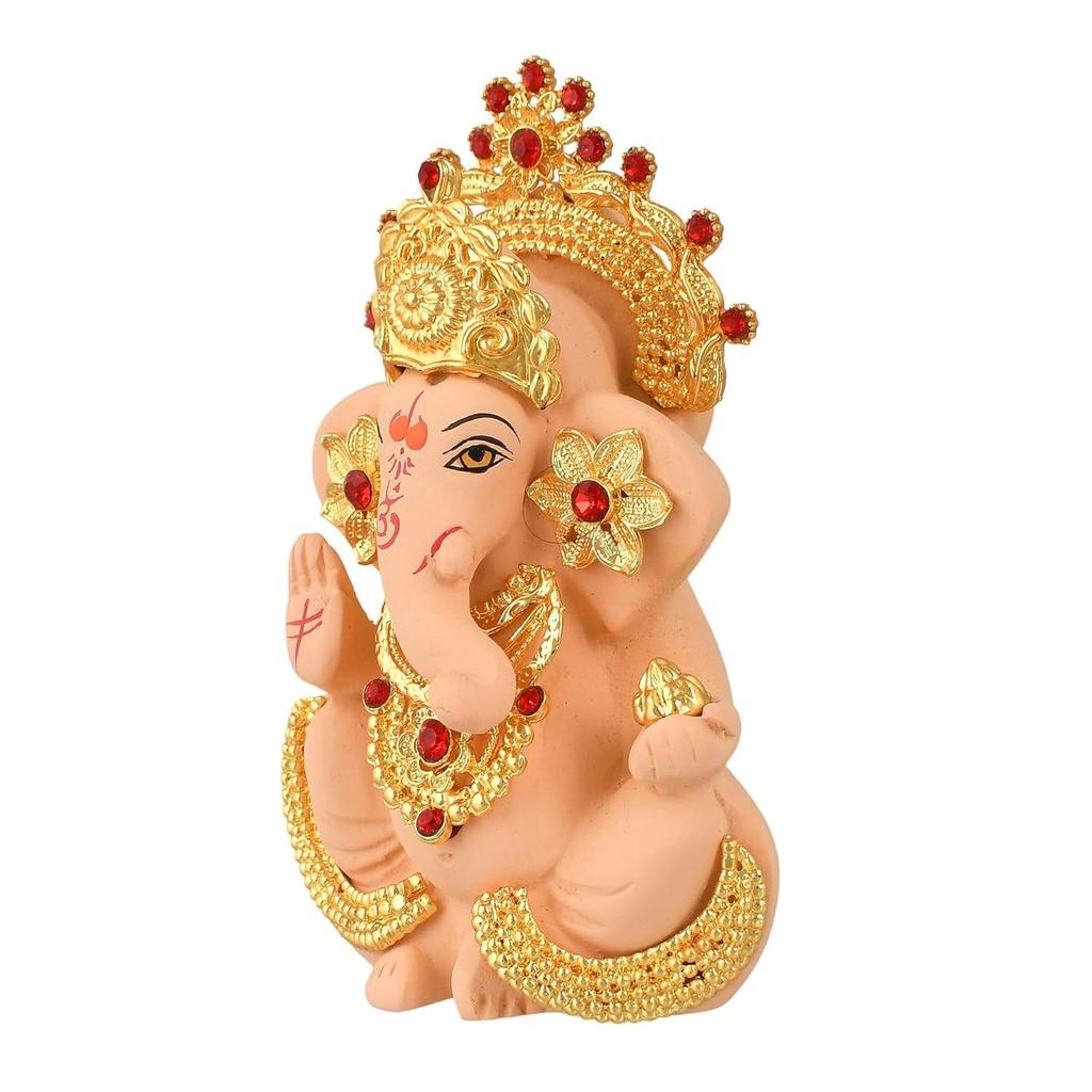 Идол Ганеши Мурти Статуэтка для Приборной Панели Автомобиля Подарок Керамика Терракота Позолоченный Ганеша Ганапати Идолы Фигурка