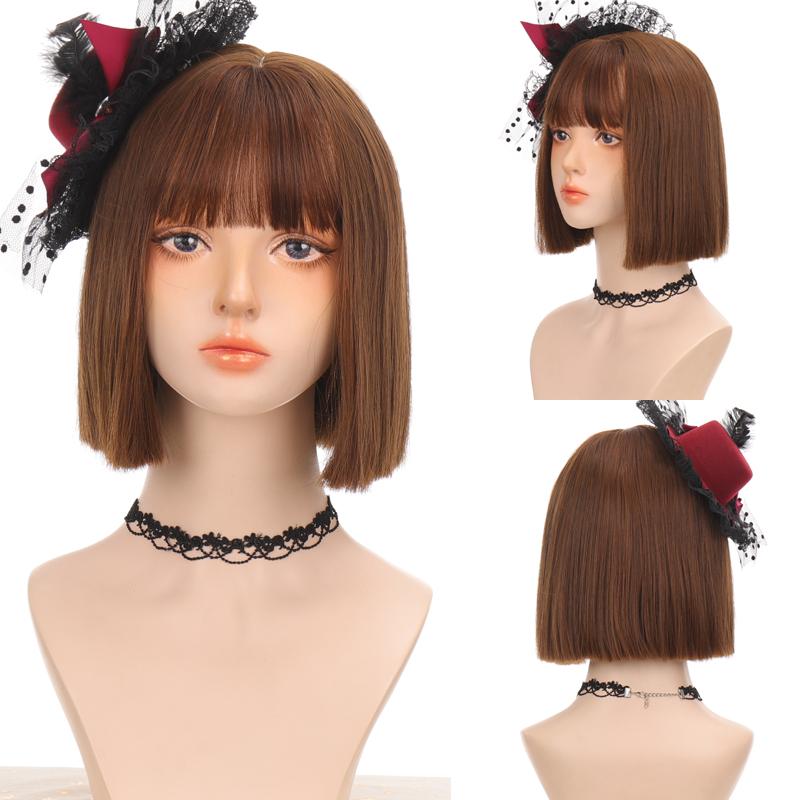 Короткий парик из прямых волос, коричневый BOB Лю Хай, женский парик, высокая термостойкость
