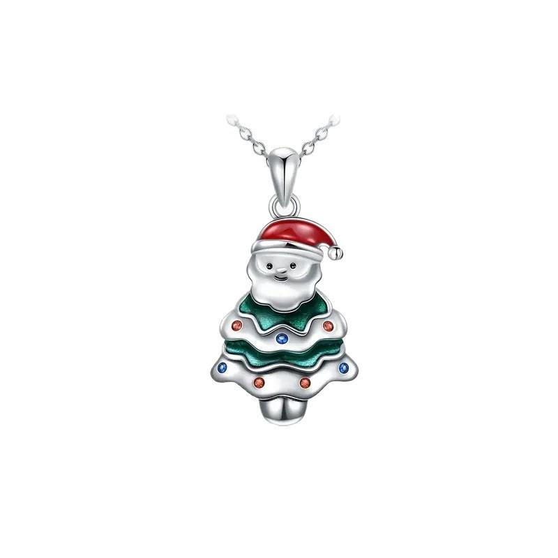 Christmas Santa Geometric Pendant Necklace With Micro Inlaid Alloy For Holiday Celebration