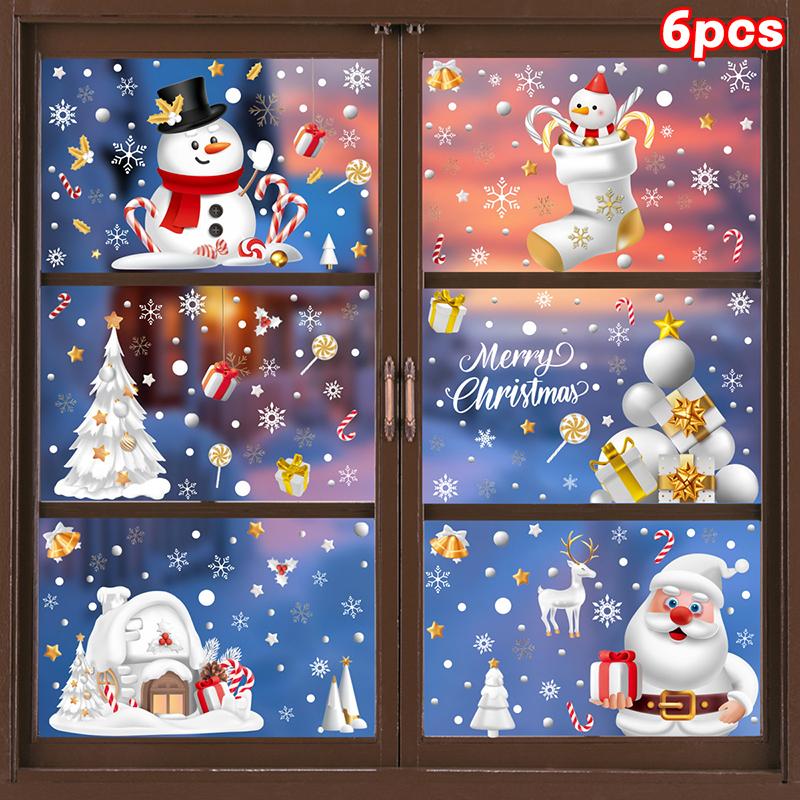 Christmas Candy Snow House Static Sticker, Christmas Glass Window Stickers, Christmas Window Stickers Decoration