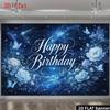 2D Dark Blue Galaxy Happy Birthday Backdrop with Flowers and Butterflies Party Banner