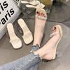 2025 Summer New Middle Heel Fashion Versatile High Heels Thick Heel Wear Rhinestone Cool Slippers Transparent Sandals Women