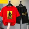 Летний детский комплект одежды CR7 Звезда футбола Принт Короткий рукав Топ Шорты Комплект из 2 предметов Мягкий Спортивный Костюм Комплект Одежды