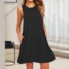 Summer Mini Dress with Pockets Sleeveless A-line Round Neck Solid Color Above Knee