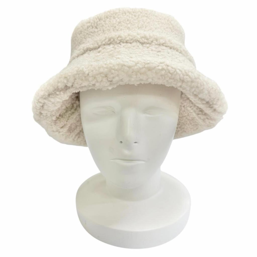 Excellent Miu Miu Logo Metal Sheepskin Boa Bucket Hat Ivory M 5HC196 2F7T Used