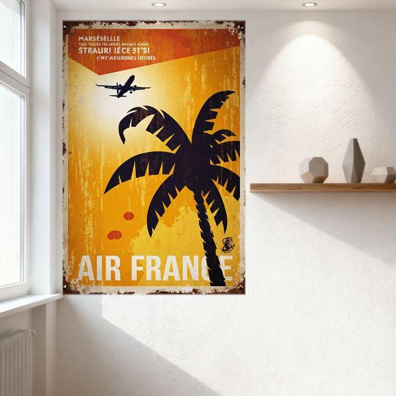 Vintage Air France Marseille Tropical Travel Poster Metal Tin Sign Retro Aged Wall Decor for Home Bar Man Cave Club Decor