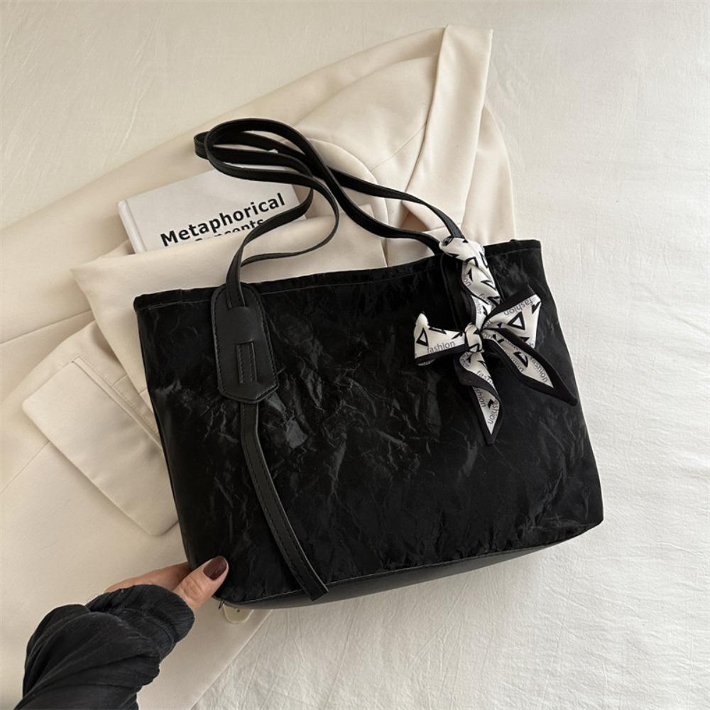 With Silk Scarf PU Leather Handbag Korean Style School Bag Casual Tote Bag  Girl