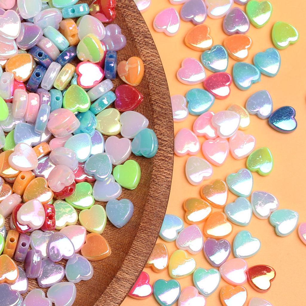 100Pcs Heart Acrylic Beads Jewelry Making AB Color DIY For Wholesale Pendant Necklace Bracelet