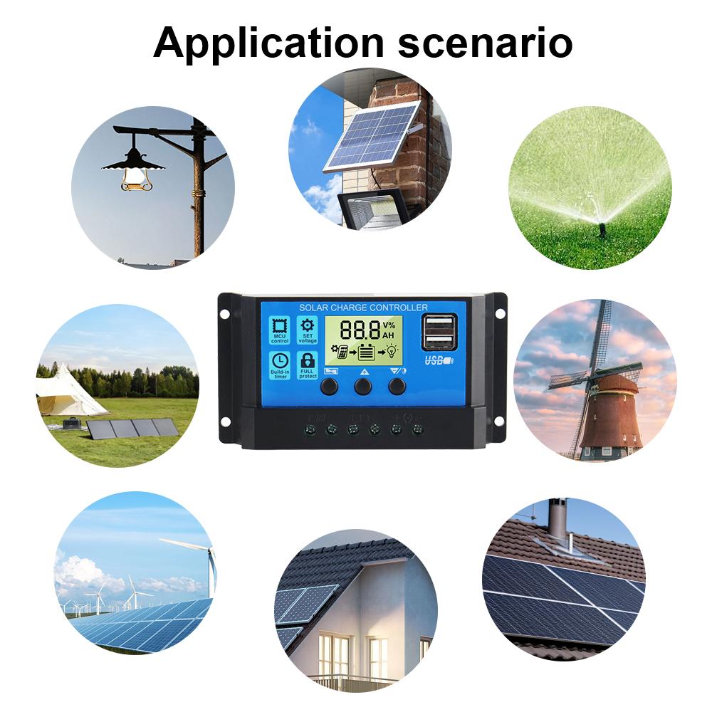 Контроллер заряда солнечной батареи 30А 12В 24В Регулятор солнечной батареи Двойные USB-зарядные устройства PV-регулятор MPPT Аксессуары Цифровой ЖК-дисплей