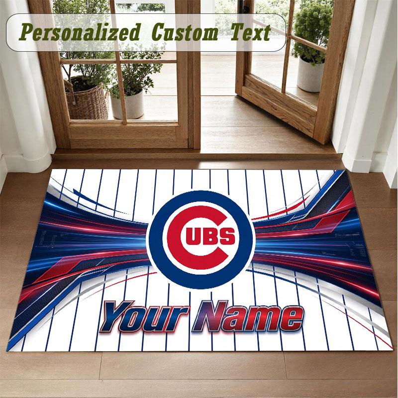 Crystal Velvet Square Rug Custom NameChicago Cubs Pattern Non Slip Home Floor Decor Rug