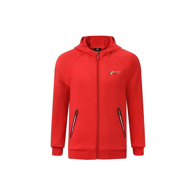 Li Ning Badminton Series Solid Color Logo Print Zipper Fleece Hoodie Men Hoodies Crimson-Red AWDSA03-3