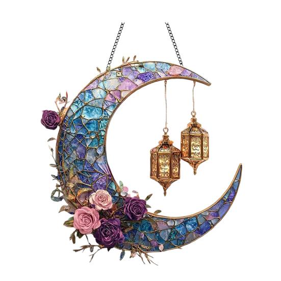 Moon Suncatcher Hanging Decoration Moon Star Lantern Stained Glass 2D