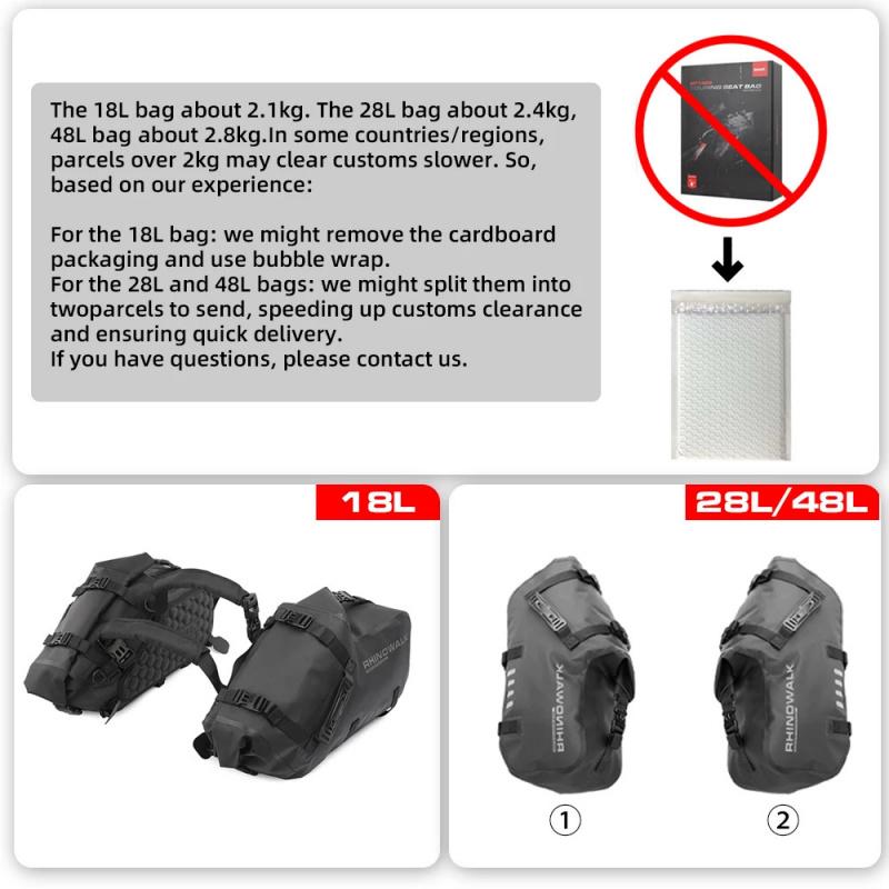 Rhinowalk 2 Pcs Motorcycle Saddle Side Pannier Bag 18L/28L/48L Waterproof Universal Motorbike Riding Luggage Storage Travel Bag