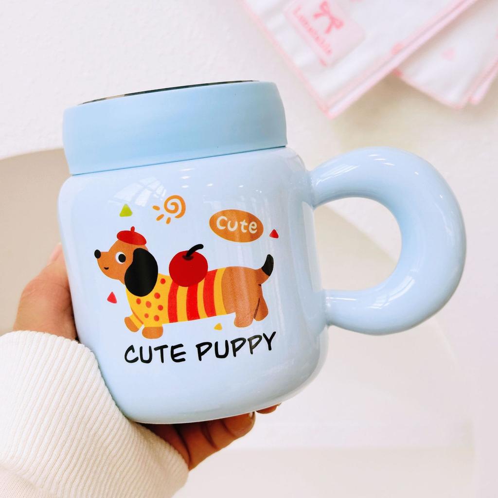 Мультяшная чашка-дудл из керамики с крышкой для подарка на день рождения девочки, парная чашка для воды, высококачественная кружка с животным для девушки