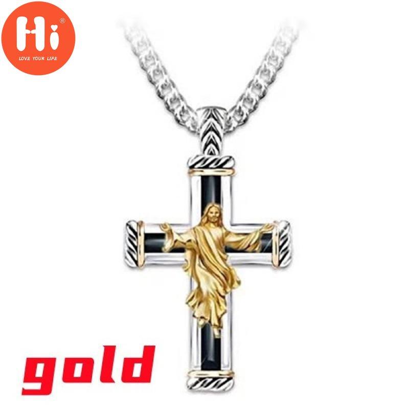 Привет изысканное модное двухцветное ожерелье с подвеской в ​​виде креста Иисуса мужское ожерелье в стиле ретро
