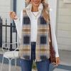 Women's Checked Print Fashionable And Warm Fleece Cardigan Vest Jacket