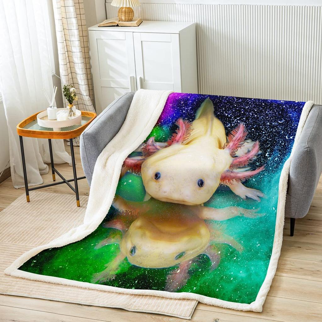 Cartoon Axolotl Blanket Kawaii Ocean Animal Throw Blankets for All Season Seaweed Aquarium Soft Flannel Sofa Blanket for Kids