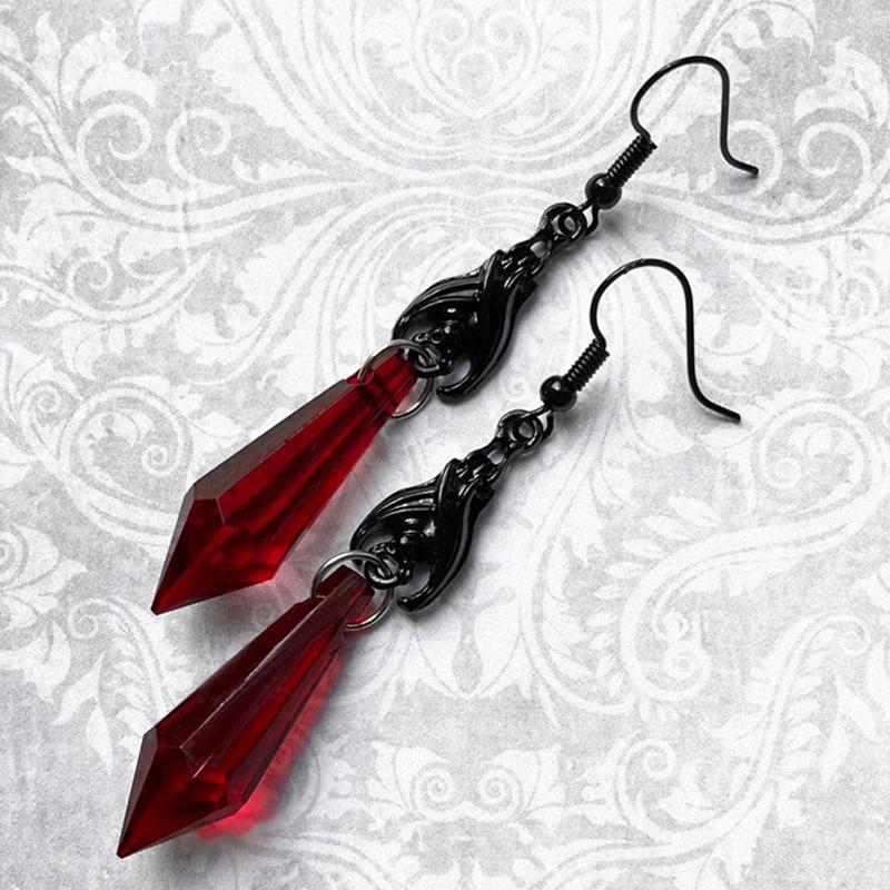 Black Bat Earrings With Red Teardrop Beads Earrings Gothic Jewelry