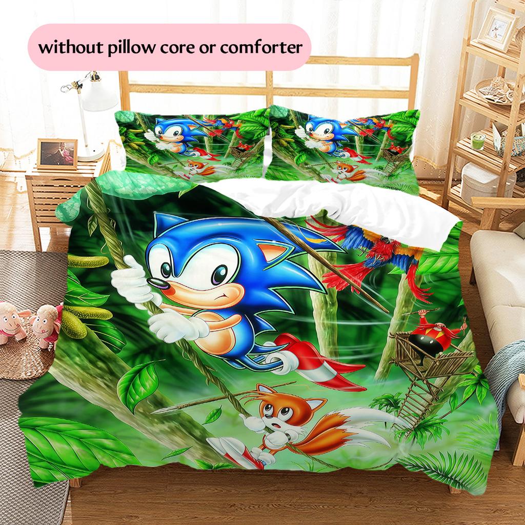 Sonic the Hedgehog2 Pattern Bedding Quilt Set Home Decoration Gift (1 * duvet cover + 2 * pillowcase without core)