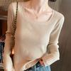 Autumn Square Collar Knitted Pullover Sweater Women Slim Fit Long Sleeve Base Sweaters Female Casual Solid Lady Knitwears Tops Winter Clothing 31034