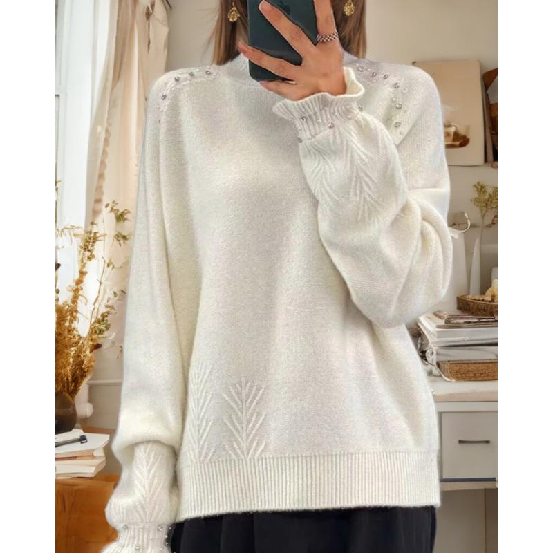 Tooxika Женская одежда 2024 Осень и зима Новый однотонный длинный рукав Nail Diamond с высоким воротом вязаный свитер пуловер жаккардовый свитер женский