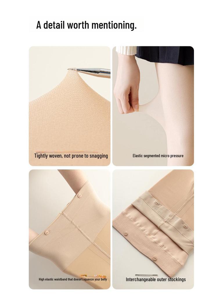 Женские черные шелковые двухслойные колготки с плюшем на осень/зиму